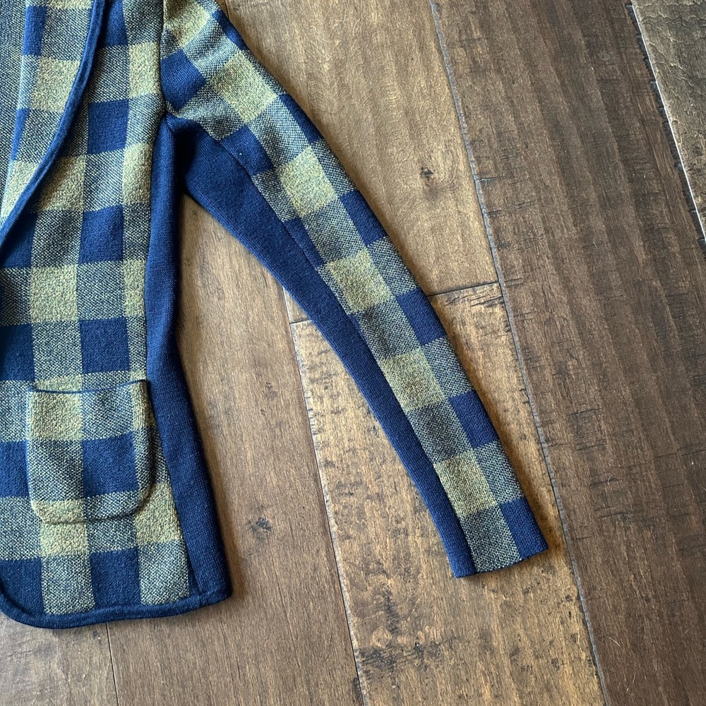Margaret O'Leary Plaid Knit Blazer in Navy/Gold, Size XS - Picture 4 of 11